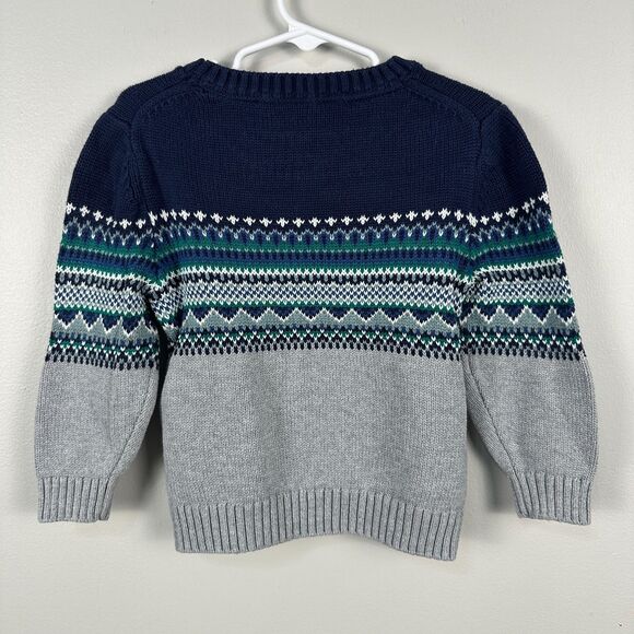 Janie and Jack Boys 2T Crewneck Fair Isle Knit Sweater Blue Green Holidays - Picture 2 of 4
